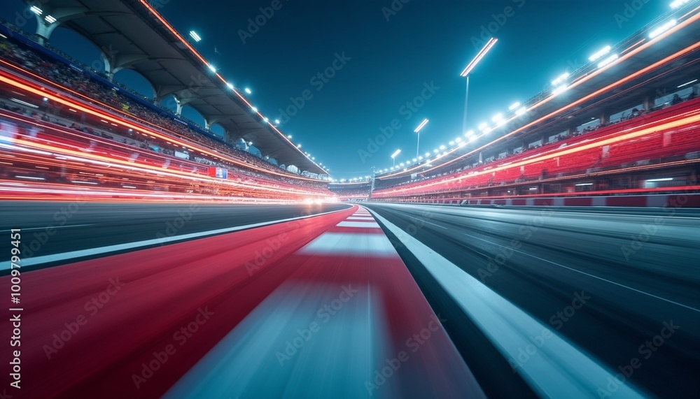 Racing track background, a blurred view of a race track with vibrant motion lines, capturing the thrill of high speed Racing track background, a blurred view of a race track with vibrant motion lines, capturing the thrill of high speed