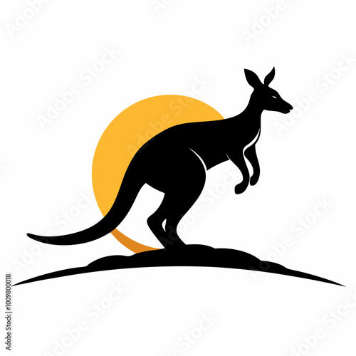 A kangaroo hopping in the outback silhouette vector illustration on white background