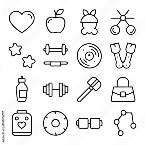 line art vector icon set. Editable stroke.- Healthy Lifestyle, Exercising, Sport, Healthy Eating, Gym, Wellbeing, Dieting, Healthcare And Medicine, Weight Scale, Lifestyles, Running, Yoga