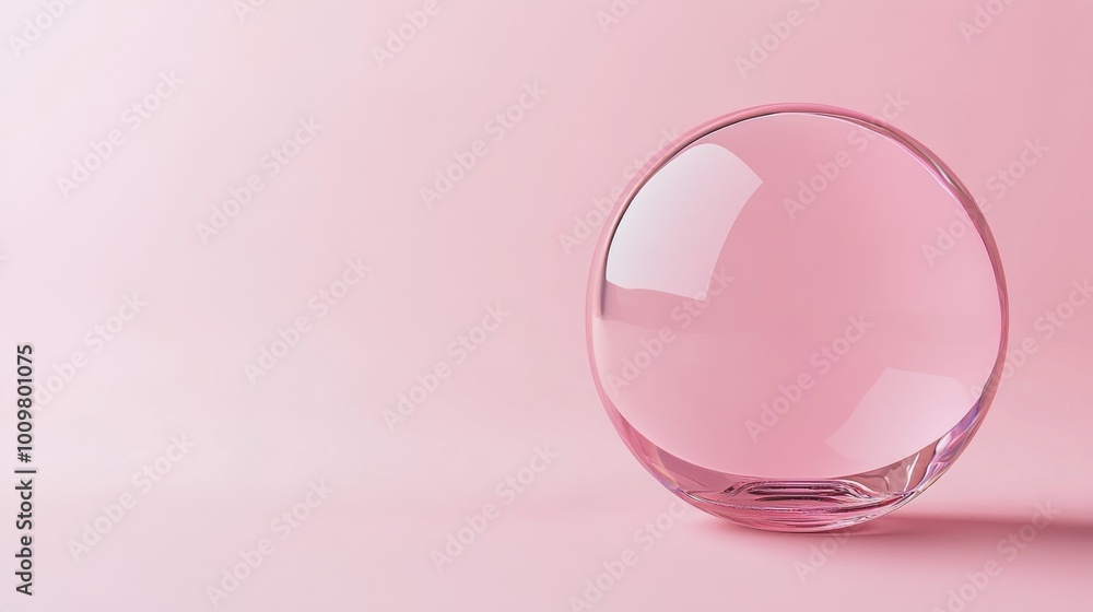 A delicate pink glass sphere resting on a soft pink background illuminated by gentle light A delicate pink glass sphere resting on a soft pink background illuminated by gentle light