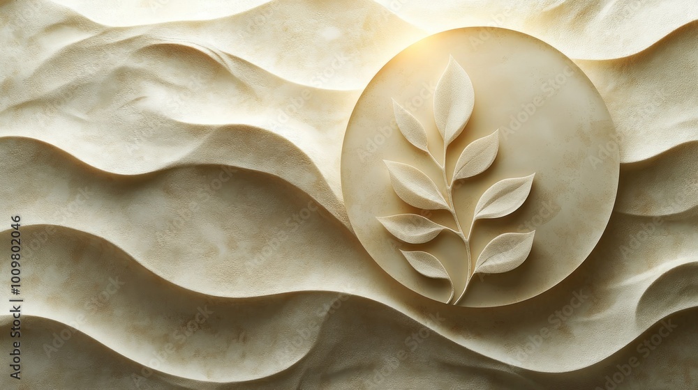 Abstract design featuring layered waves and a leaf motif. Abstract design featuring layered waves and a leaf motif.