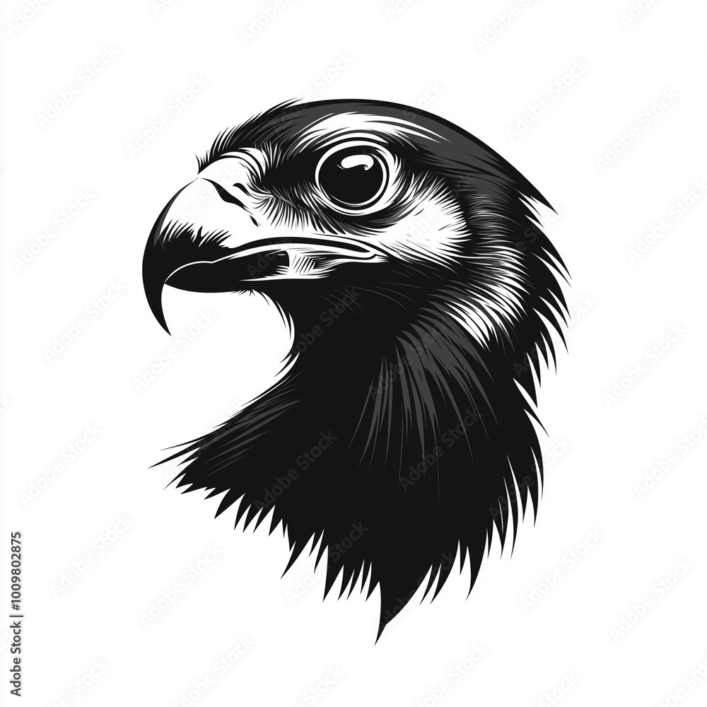 Obraz premium Detailed Falcon Head Illustration in Black and White Representing Precision and Focus