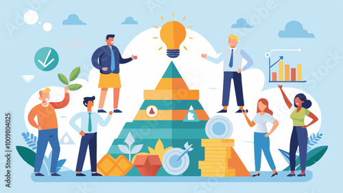 Teamwork success as team pyramid to innovative results. vector art illustration photo