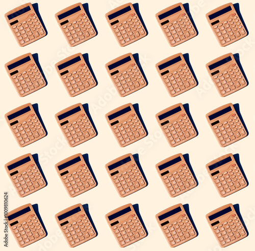 Multiple beige calculators arranged in a pattern on pale background photo