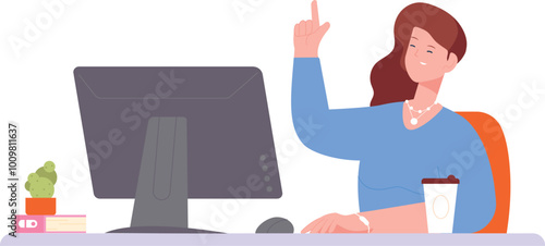 Woman have work idea. Office worker find solution
