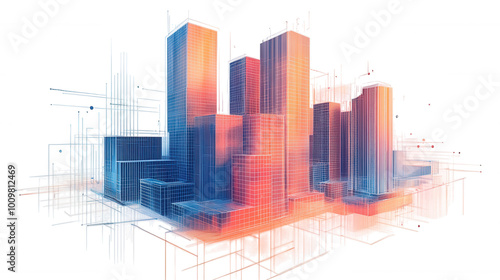 Abstract Cityscape isolated on Transparent Background PNG