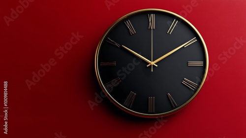 Wallpaper Mural Modern black and gold wall clock on a vibrant red background showcasing time Torontodigital.ca