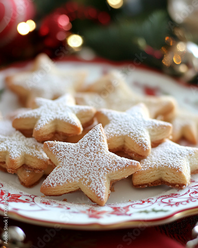 Star-shaped cookies dusted with powdered sugar are ready to be enjoyed during the holiday season 