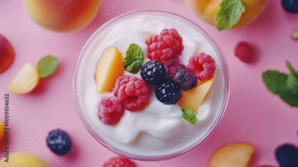 Fresh berries and peaches combined with yoghurt Fresh berries and peaches combined with yoghurt