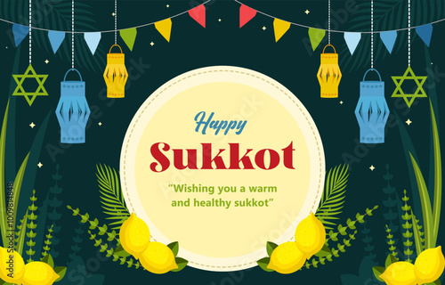 Happy Sukkot banner template with flat design