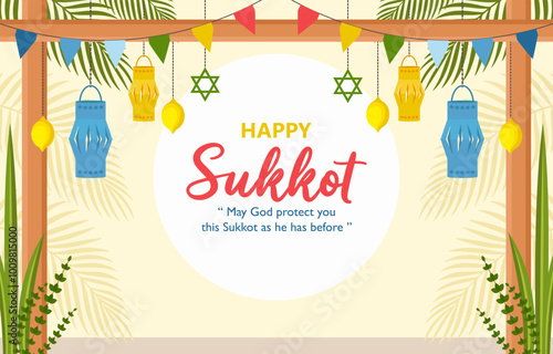 Happy Sukkot banner template with flat design