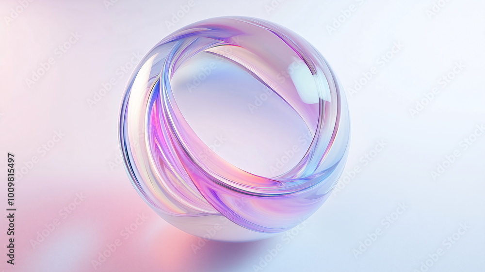 Abstract orb with thin looping glass strands orbiting around a soft pastel core Abstract orb with thin looping glass strands orbiting around a soft pastel core