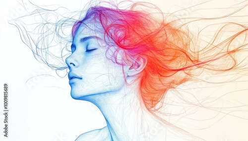 Abstract Female Portrait with Flowing Lines