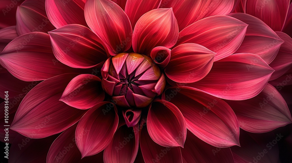 A zoomed-in shot of a vivid red blossom surrounded by numerous petals at its core A zoomed-in shot of a vivid red blossom surrounded by numerous petals at its core
