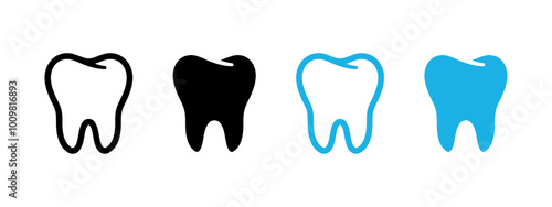 Tooth icon. Dental clinic logo. Human teeth vector illustration. Blue dentistry logotype. Oral hygiene concept. Dentist sign. Molar tooth enamel symbol. Simple tooth pictogram design.