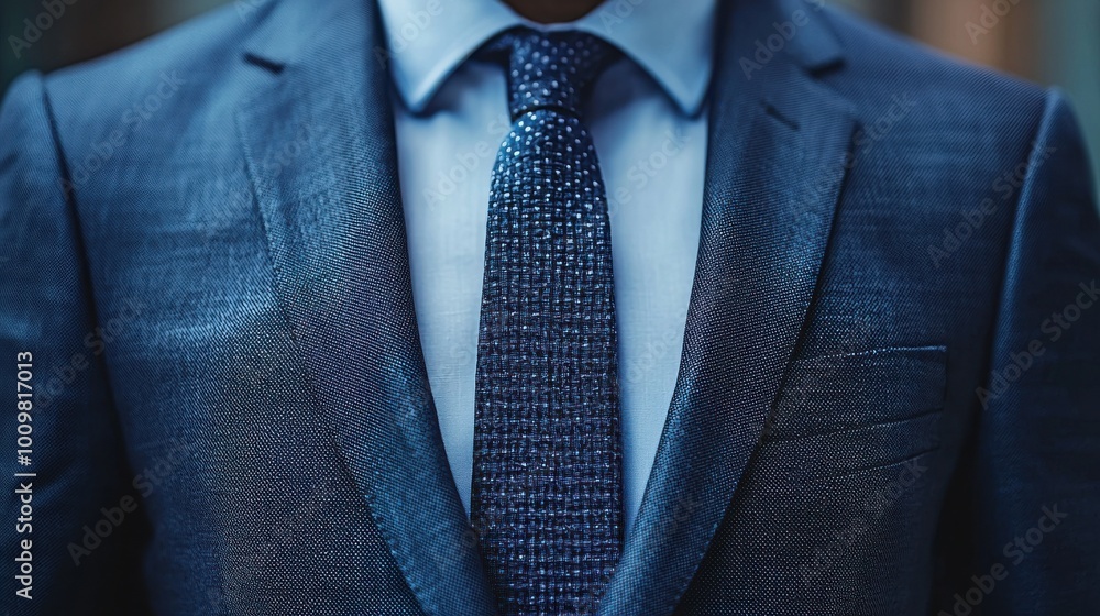 Well-dressed man in a tailored suit and patterned tie standing confidently indoors during a professional setting Well-dressed man in a tailored suit and patterned tie standing confidently indoors during a professional setting