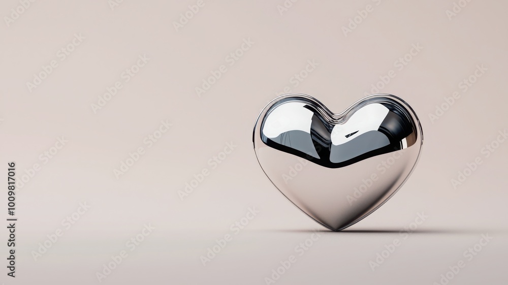 Shiny metallic heart sculpture on a soft beige background, symbolizing love and affection. Shiny metallic heart sculpture on a soft beige background, symbolizing love and affection.
