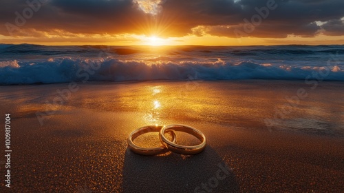 Golden Rings on a Sandy Beach at Sunset