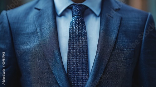 Well-dressed man in a tailored suit and patterned tie standing confidently indoors during a professional setting