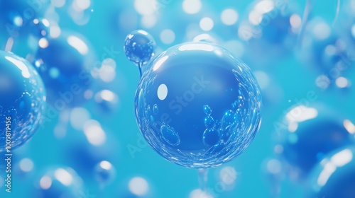 Wallpaper Mural Spheres or balls merge like liquid wax drops or metaballs in-air. Liquid gradient of blue colors on beautiful drops with glow, scattering light inside.  Torontodigital.ca