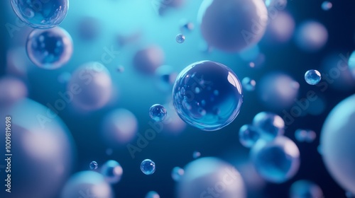 Wallpaper Mural Spheres or balls merge like liquid wax drops or metaballs in-air. Liquid gradient of blue colors on beautiful drops with glow, scattering light inside.  Torontodigital.ca