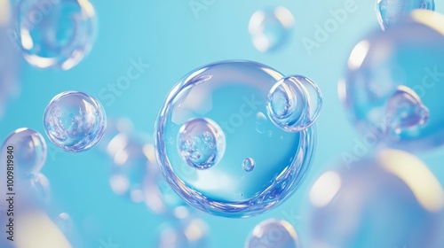 Wallpaper Mural Spheres or balls merge like liquid wax drops or metaballs in-air. Liquid gradient of blue colors on beautiful drops with glow, scattering light inside.  Torontodigital.ca