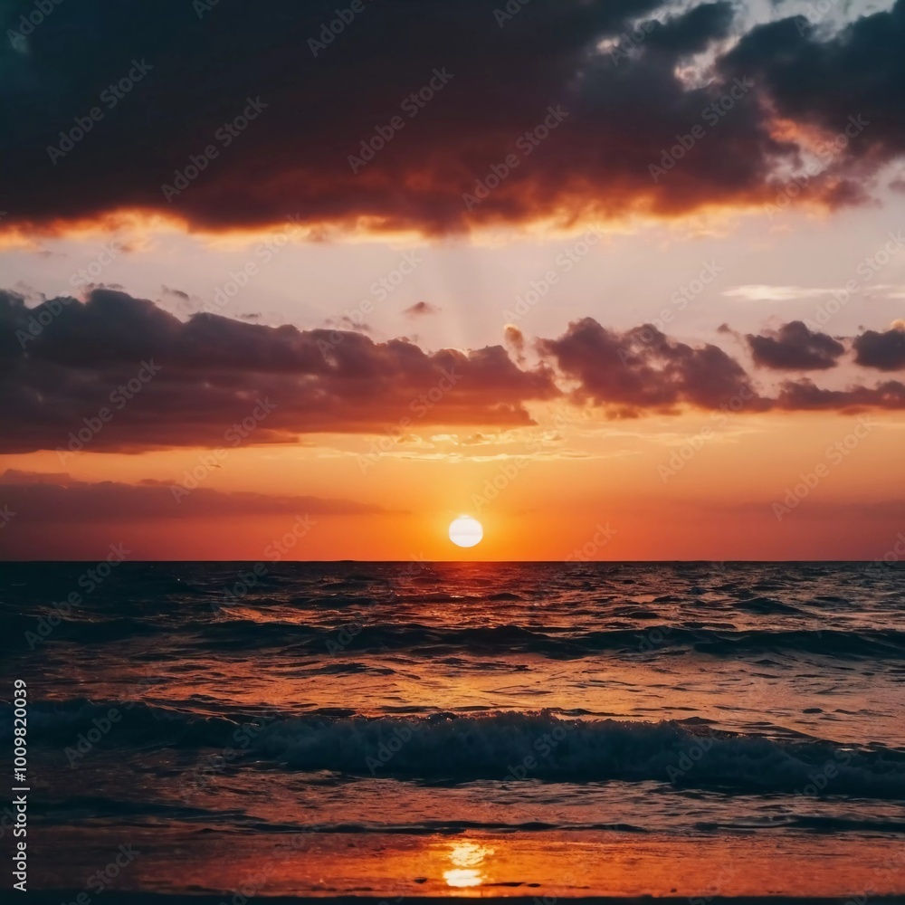 The warm glow of the setting sun casts golden hues over the tranquil waves of the ocean, creating a serene atmosphere by the shoreline during dusk. Sunset or sunrise at sea. Romantic landscape. AI The warm glow of the setting sun casts golden hues over the tranquil waves of the ocean, creating a serene atmosphere by the shoreline during dusk. Sunset or sunrise at sea. Romantic landscape. AI