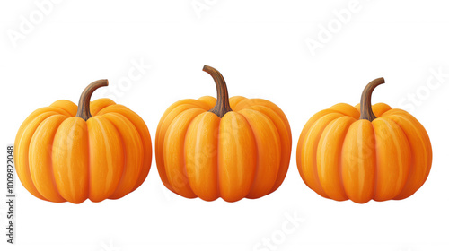 Three Orange Pumpkins isolated on Transparent Background PNG