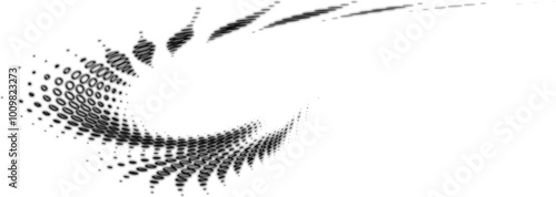 Drip sweeping twirled funnel, curl, swirl. Spreading edges of dots or polka dots. For frames, logos, trademarks. Copy space for text. Vector.