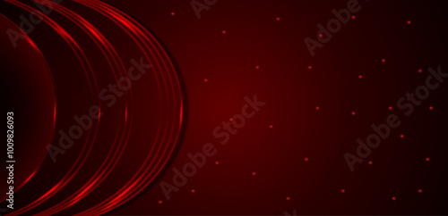 Abstract Red Circles Background. Dark red glowing circular layers with soft light effects and scattered dots.