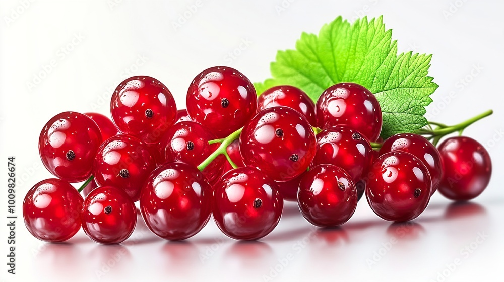 Close-up of Fresh Red Currants with Green Leaf Close-up of Fresh Red Currants with Green Leaf