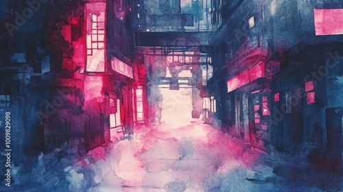 Watercolour cyberpunk street background original