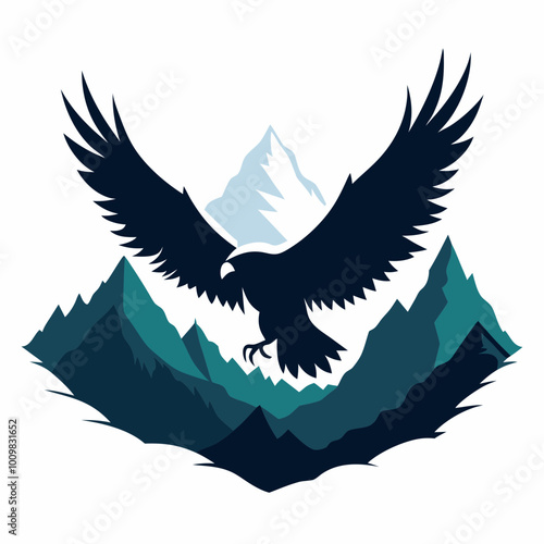 An eagle soaring over mountains silhouette vector illustration on white background photo