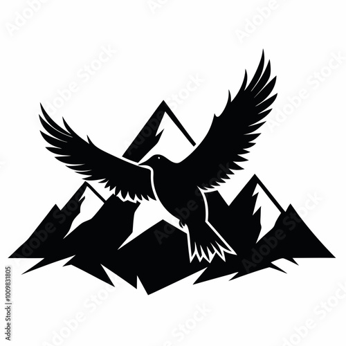 An eagle soaring over mountains silhouette vector illustration on white background photo