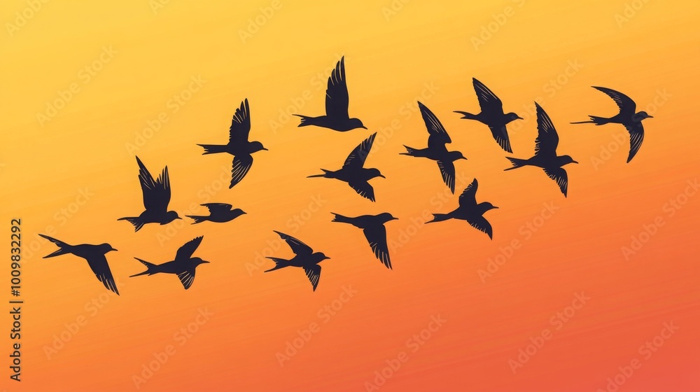 A flock of flying swallows, bird silhouettes in the sky. Wild Birds Unlimited: bird food, feeders, and feeding. A flock of flying swallows, bird silhouettes in the sky. Wild Birds Unlimited: bird food, feeders, and feeding.