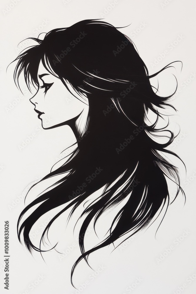 silhouette of the head and shoulders of an attractive woman with long hair silhouette of the head and shoulders of an attractive woman with long hair