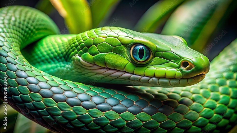 Fototapeta premium Green Snake. Symbol of 2025 New Year.