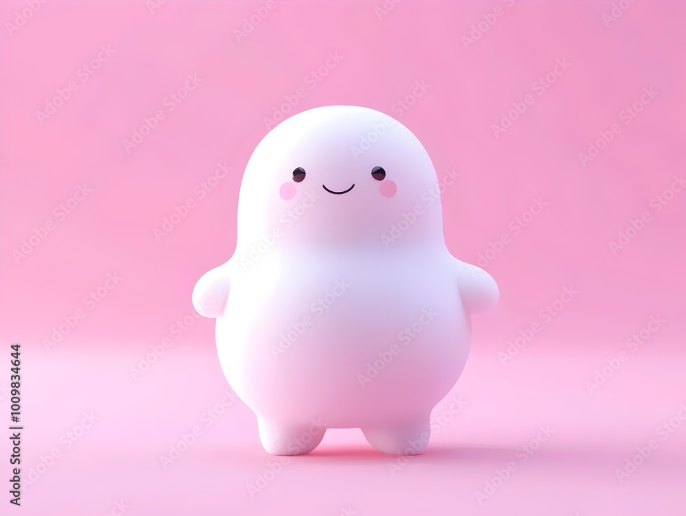 A cheerful, white, cartoon character with rosy cheeks smiles against a pale pink background. A cheerful, white, cartoon character with rosy cheeks smiles against a pale pink background.