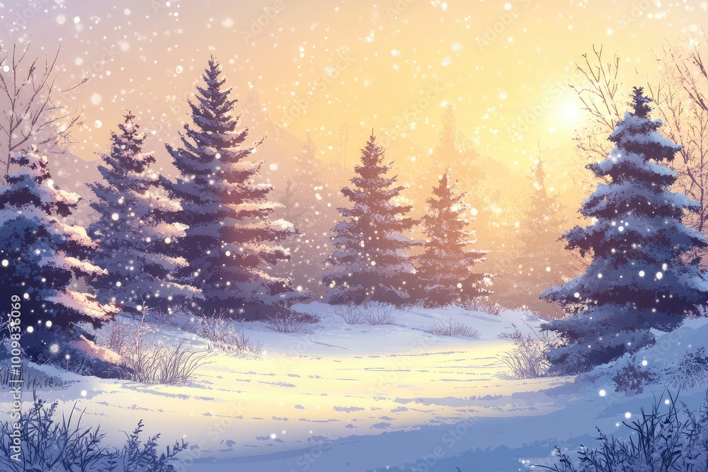 Fototapeta premium Beautiful winter landscape with snow covered trees.Christmas background with generative ai