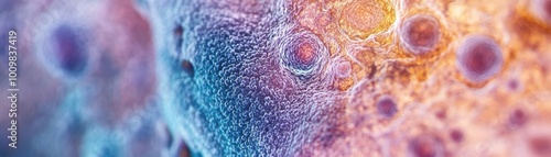 Vibrant microscopic view showcasing cell structures and textures, highlighting the beauty of biological processes.