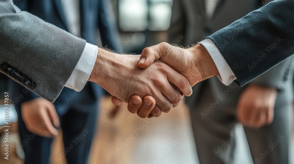 Business professionals engaging in a handshake during a meeting in a modern office environment on a sunny day Business professionals engaging in a handshake during a meeting in a modern office environment on a sunny day
