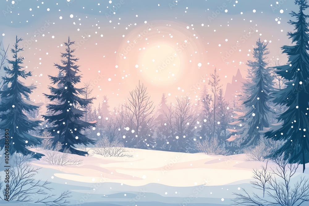 Beautiful winter landscape with snow covered trees.Christmas background with generative ai Beautiful winter landscape with snow covered trees.Christmas background with generative ai
