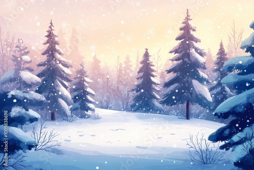 Beautiful winter landscape with snow covered trees.Christmas background with generative ai