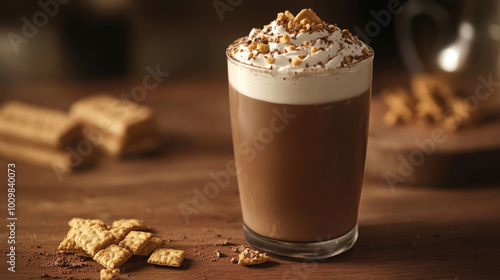 Enjoy a delicious hot chocolate with whipped cream and biscuit crumbs to satisfy cravings photo