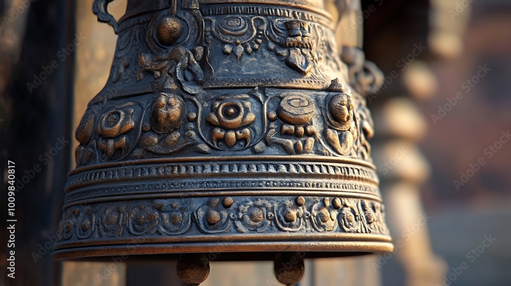 Intricate Indian bell showcasing ancient craftsmanship and beauty photos Intricate Indian bell showcasing ancient craftsmanship and beauty photos