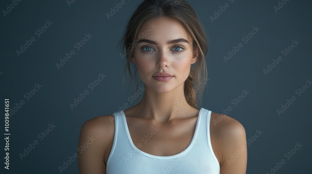 Health and Medicine Concepts - A woman wearing a white t-shirt in support of breast cancer. Health and Medicine Concepts - A woman wearing a white t-shirt in support of breast cancer.