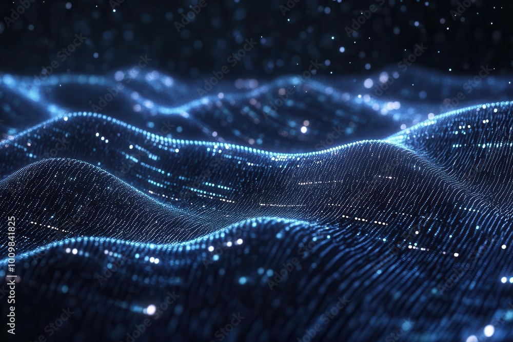 Abstract representation of flowing digital waves with glowing particles. Abstract representation of flowing digital waves with glowing particles.