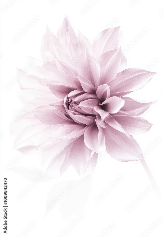 Fototapeta premium single pale pink dahlia flower, its petals delicate and intricate against the stark background