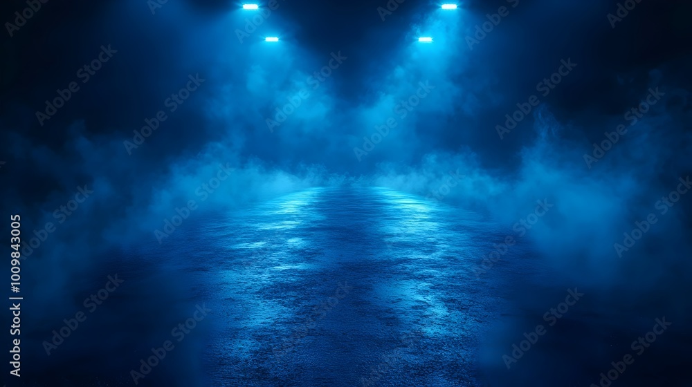 A mysterious path illuminated by two bright lights in a dark, smoky environment, creating a surreal and captivating scene. A mysterious path illuminated by two bright lights in a dark, smoky environment, creating a surreal and captivating scene.