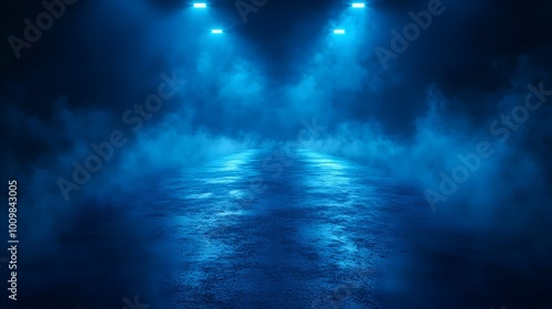 Wallpaper Mural A mysterious path illuminated by two bright lights in a dark, smoky environment, creating a surreal and captivating scene. Torontodigital.ca